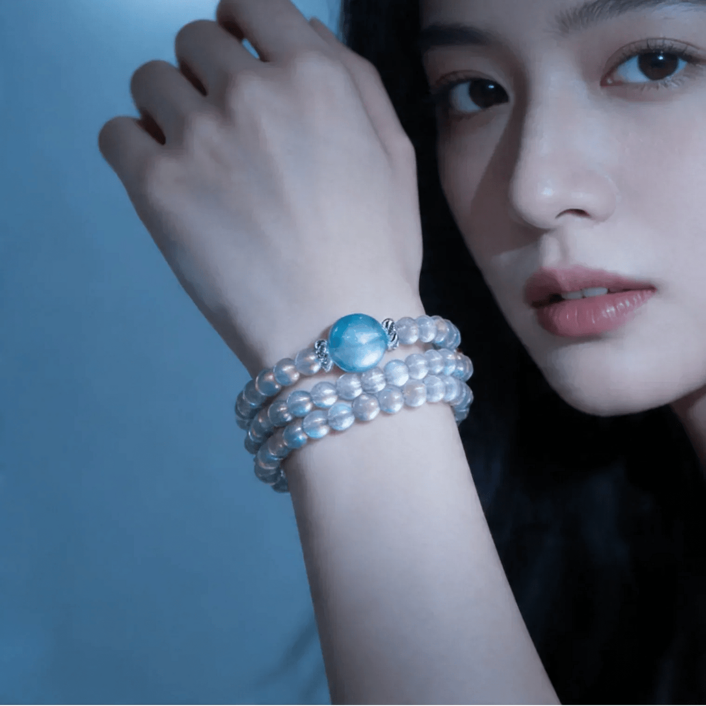 Selene Gray Moonstone & Aquamarine Wrap Bracelet - ORMIRO