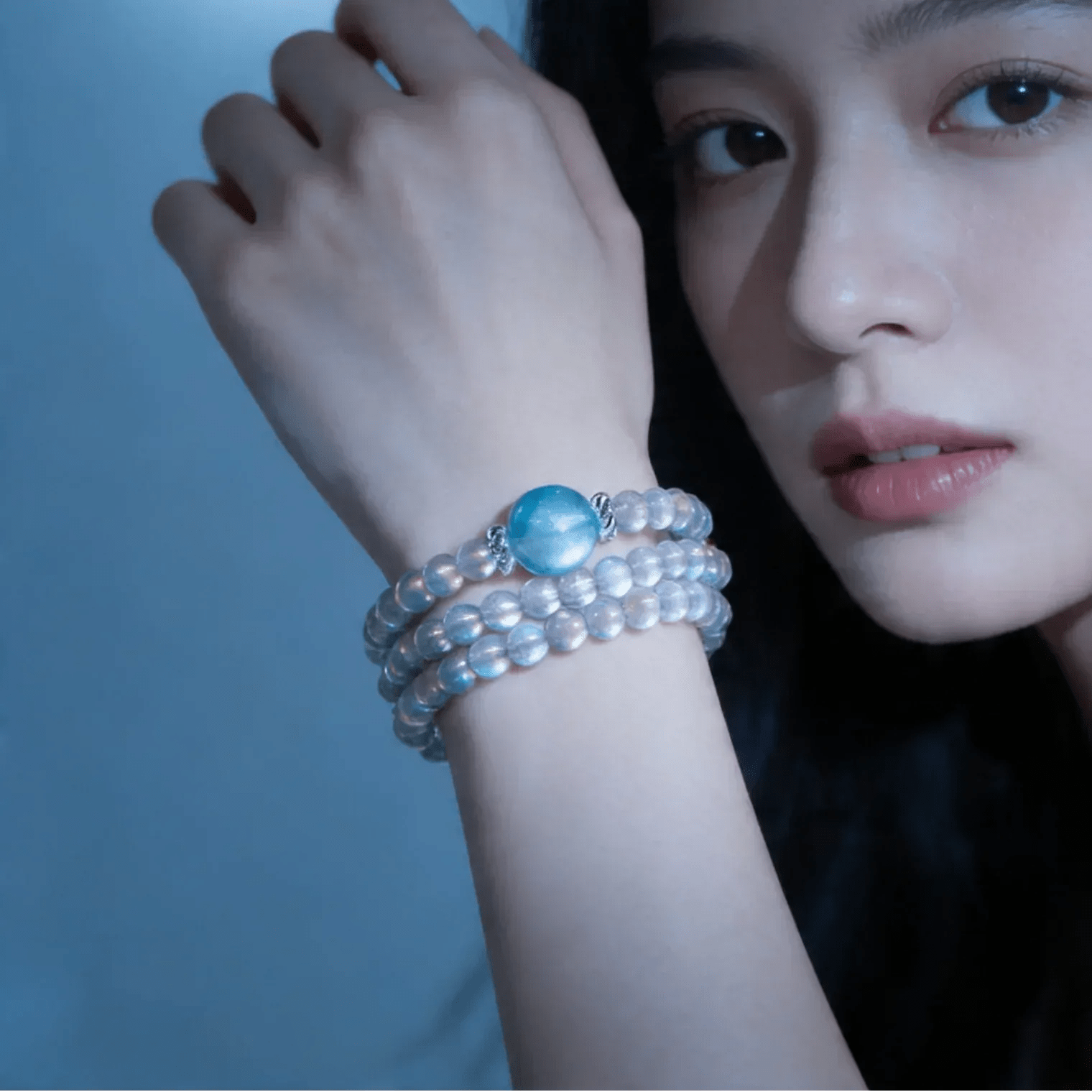 Selene Gray Moonstone & Aquamarine Wrap Bracelet - ORMIRO