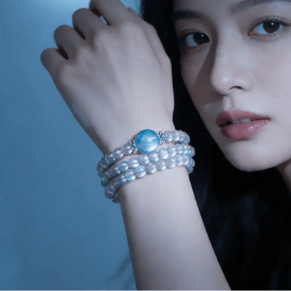 Selene Gray Moonstone & Aquamarine Wrap Bracelet - ORMIRO