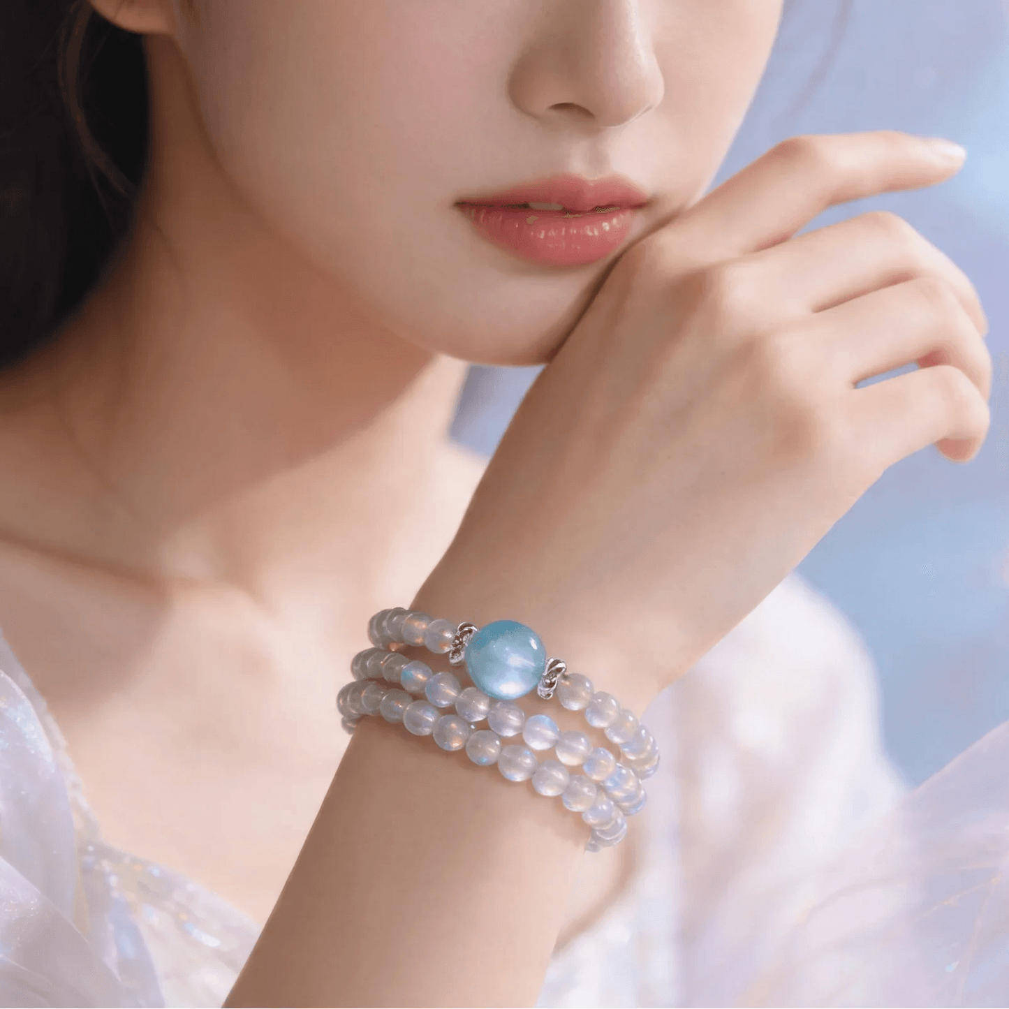 Selene Gray Moonstone & Aquamarine Wrap Bracelet - ORMIRO