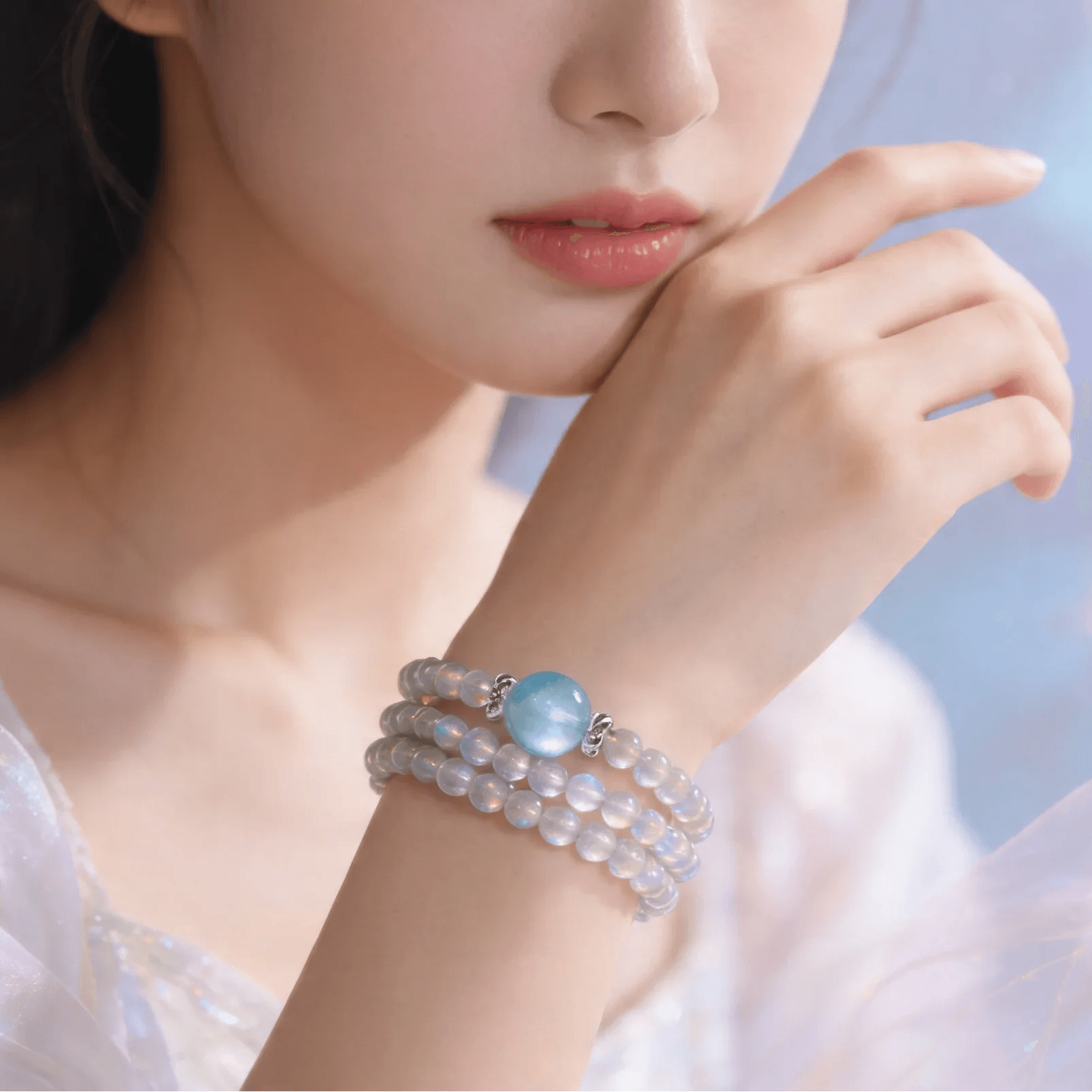 Selene Gray Moonstone & Aquamarine Wrap Bracelet - ORMIRO