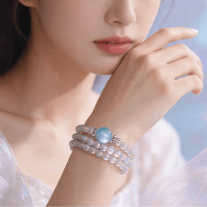 Selene Gray Moonstone & Aquamarine Wrap Bracelet - ORMIRO