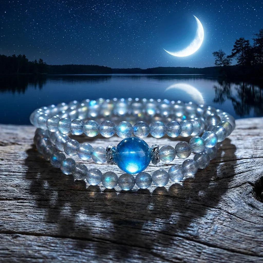 Selene Gray Moonstone & Aquamarine Wrap Bracelet - ORMIRO