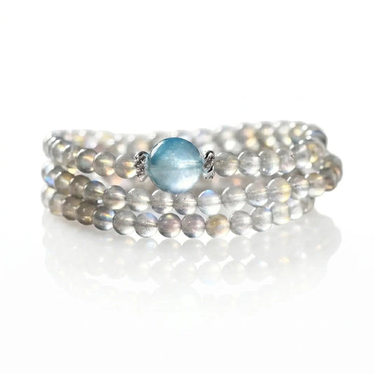 Selene Gray Moonstone & Aquamarine Wrap Bracelet - ORMIRO