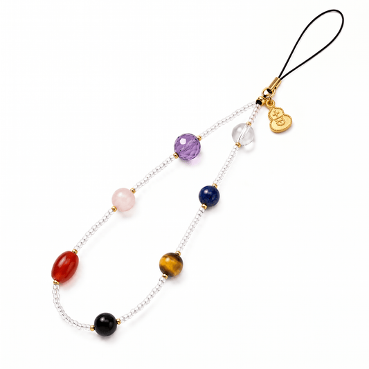 Seven Chakras Multi-Gemstone Crystal Phone Strap Wristlet Lanyard - ORMIRO