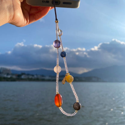 Seven Chakras Multi-Gemstone Crystal Phone Strap Wristlet Lanyard - ORMIRO