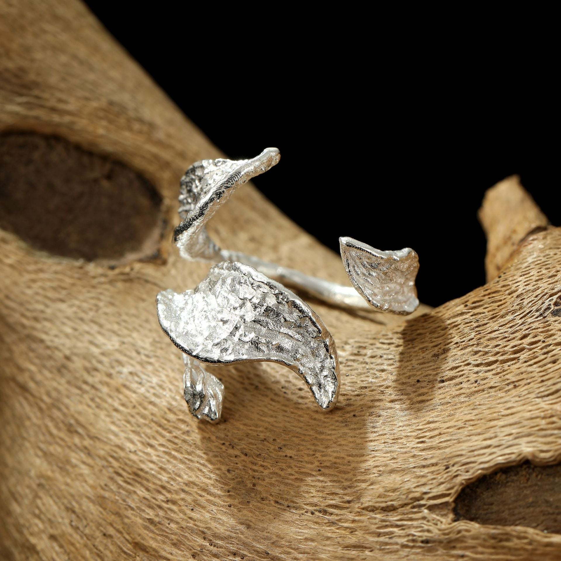 Silver Wind Leaf Sterling Silver Ring & Earrings Jewelry Set - ORMIRO
