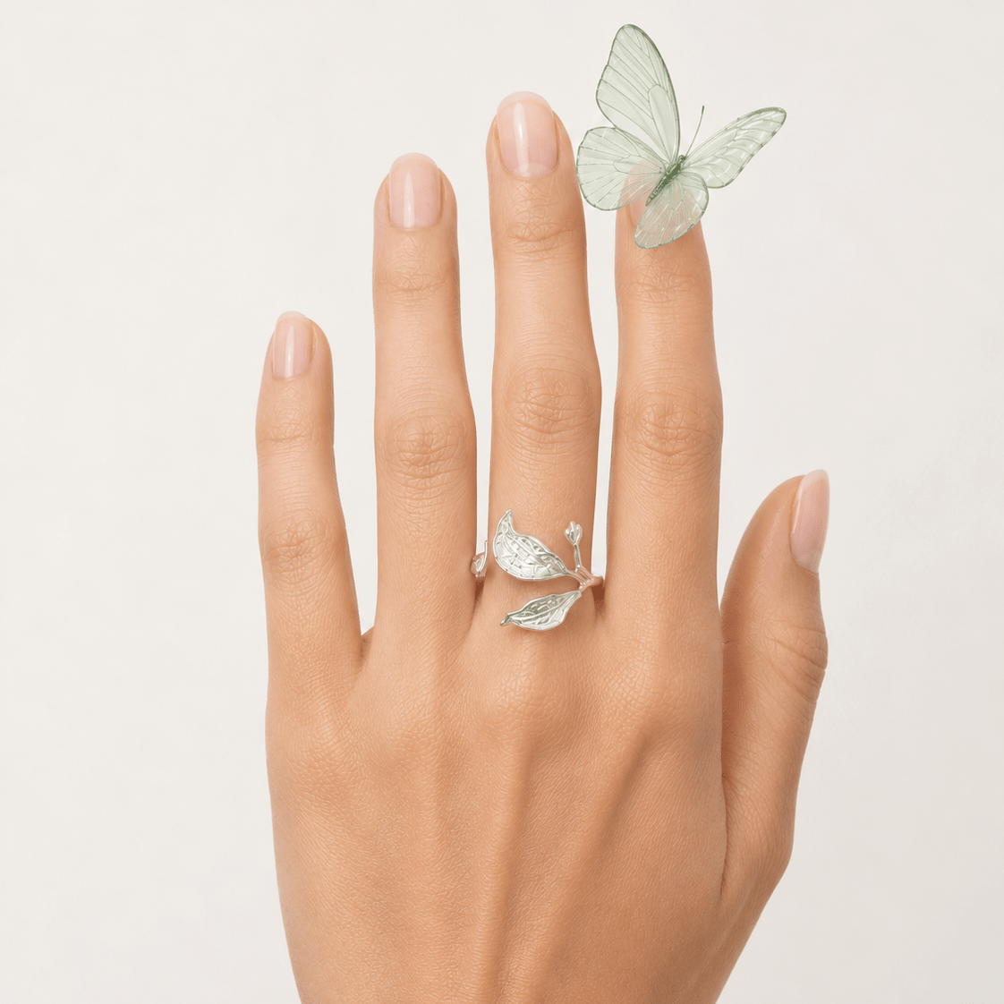 Silver Wind Leaf Sterling Silver Ring & Earrings Jewelry Set - ORMIRO