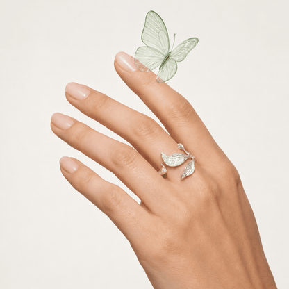 Silver Wind Leaf Sterling Silver Ring & Earrings Jewelry Set - ORMIRO