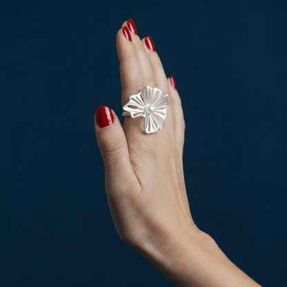 Spellflower Silver & Pearl Ring - ORMIRO