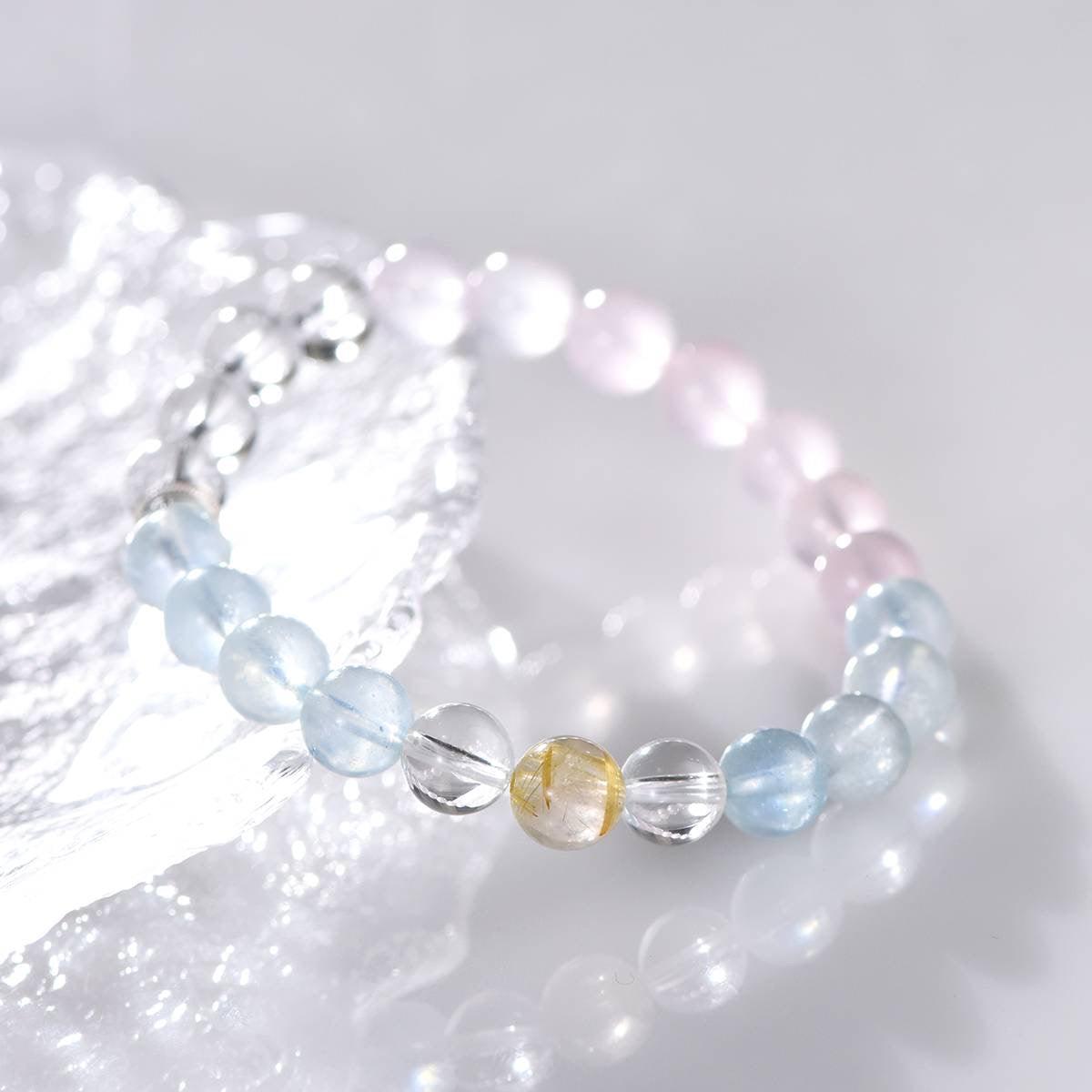 Springtime Aquamarine , Citrine, Clear & Rose Quartz Bracelet - ORMIRO