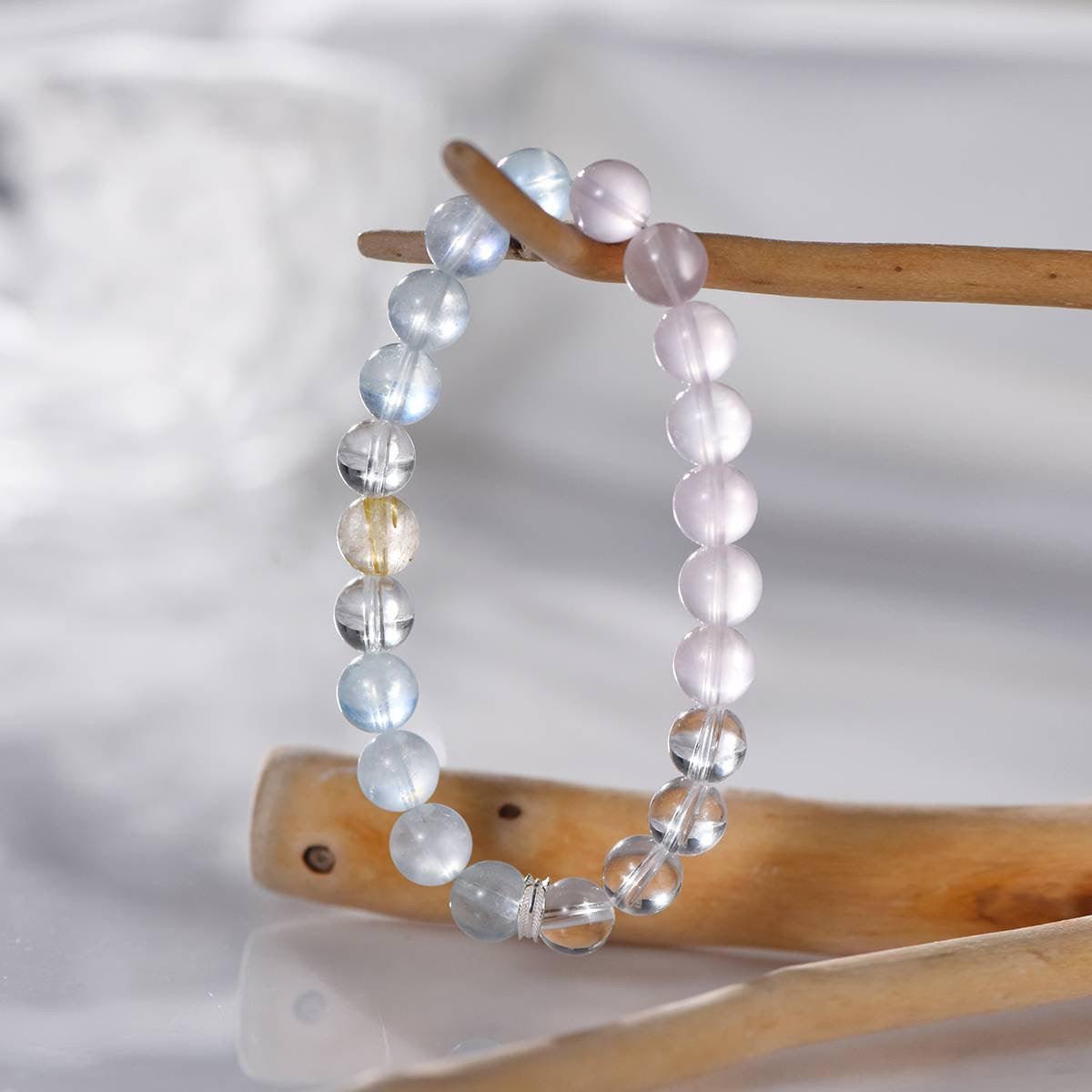 Springtime Aquamarine , Citrine, Clear & Rose Quartz Bracelet - ORMIRO