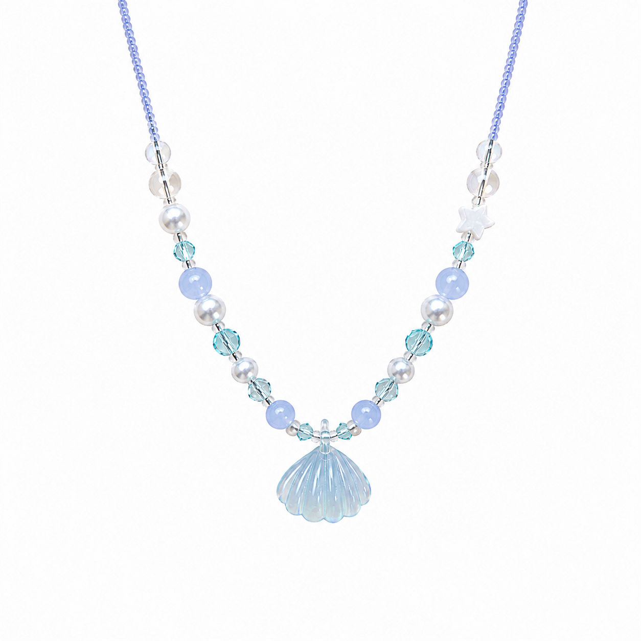 Star & Shell Aquamarine Beaded Necklace - ORMIRO