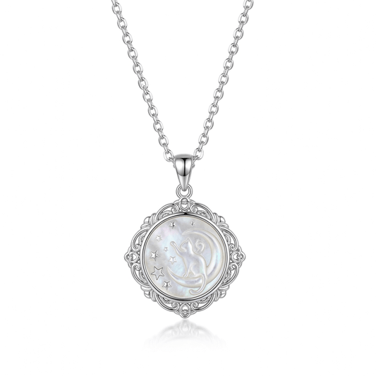 Starry Cat Mother-of-Pearl Cameo Necklace - ORMIRO