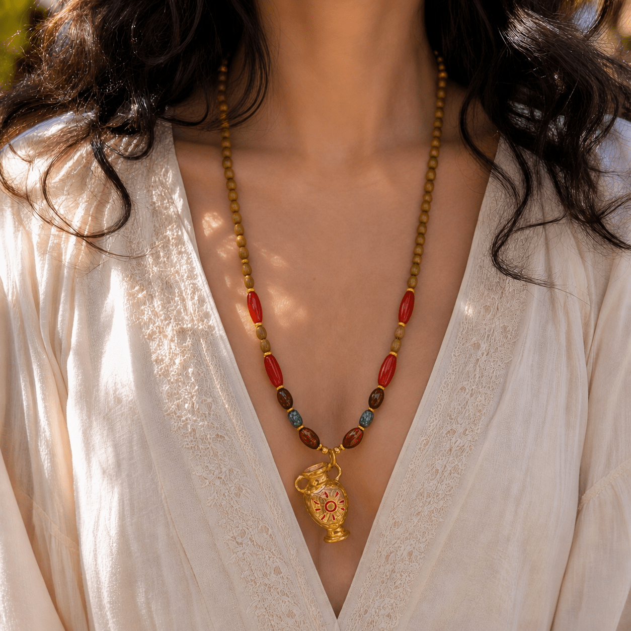 Sunkeeper Amphora Carnelian Beaded Necklace - ORMIRO