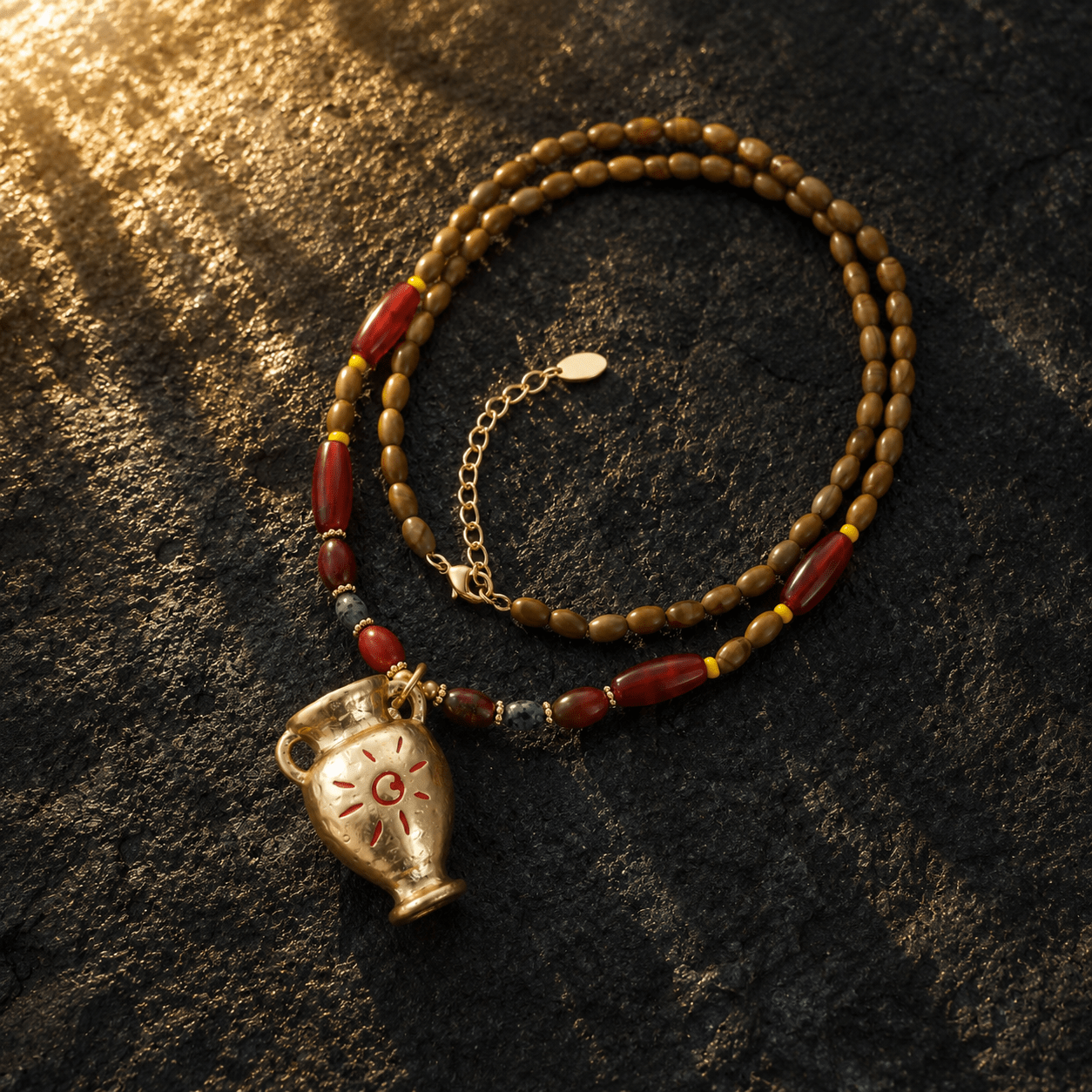 Sunkeeper Amphora Carnelian Beaded Necklace - ORMIRO