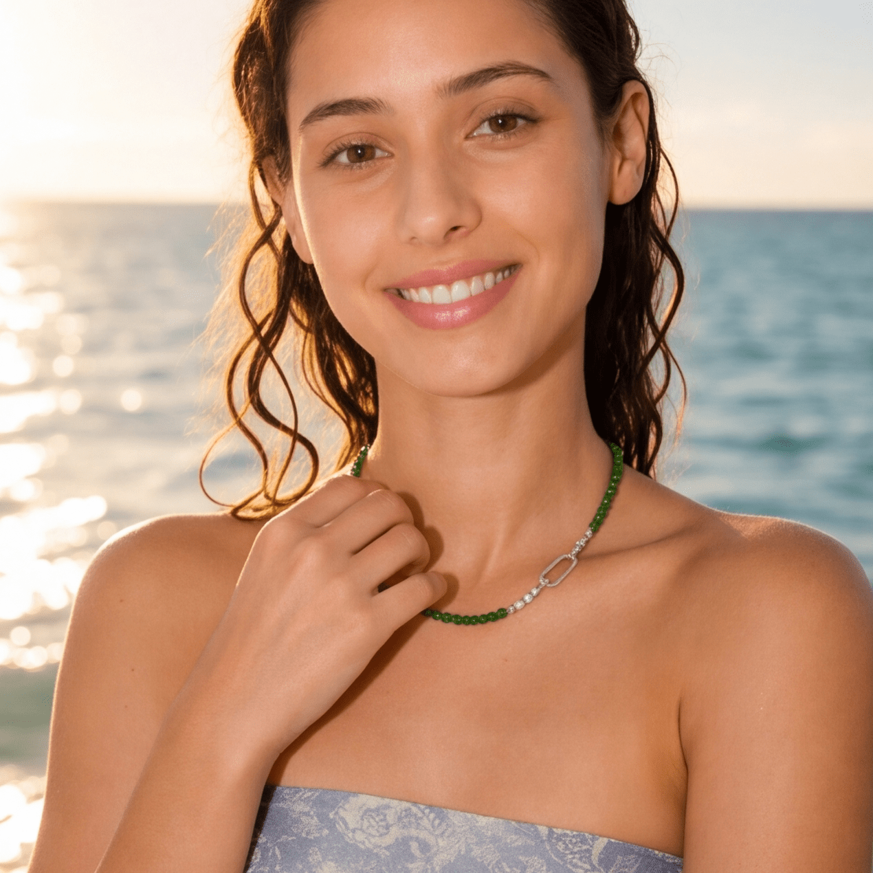 Sylva Green Chardonnay Beaded Necklace - ORMIRO