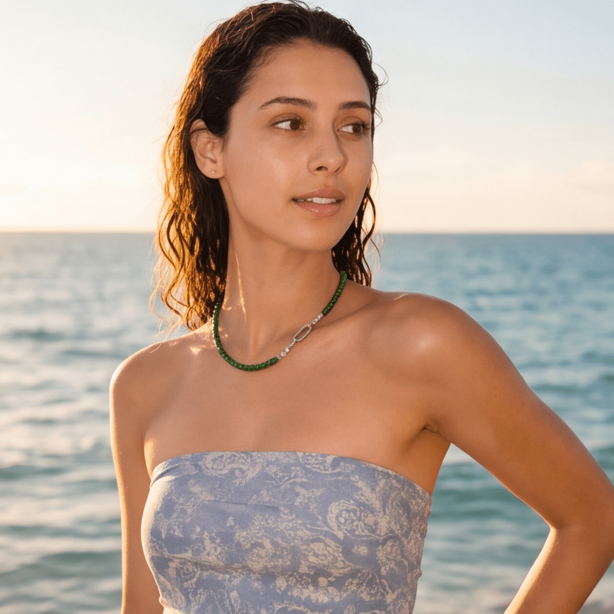 Sylva Green Chardonnay Beaded Necklace - ORMIRO