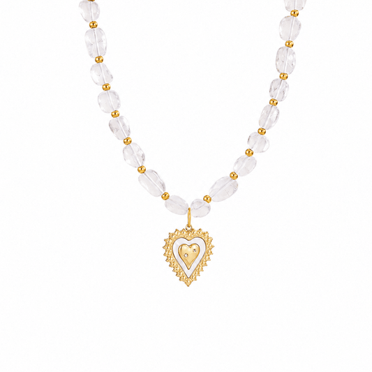 Telos Heart Clear Quartz Beaded Necklace - ORMIRO