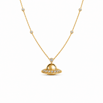UFO Necklace in 14K Solid Gold and Diamonds - ORMIRO