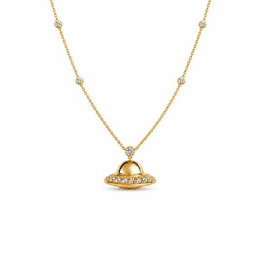 UFO Necklace in 14K Solid Gold and Diamonds - ORMIRO