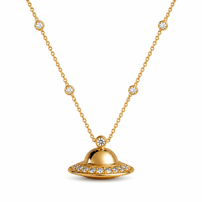 UFO Necklace in 14K Solid Gold and Diamonds - ORMIRO
