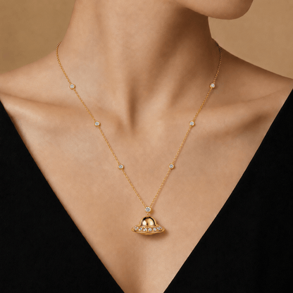 UFO Necklace in 14K Solid Gold and Diamonds - ORMIRO
