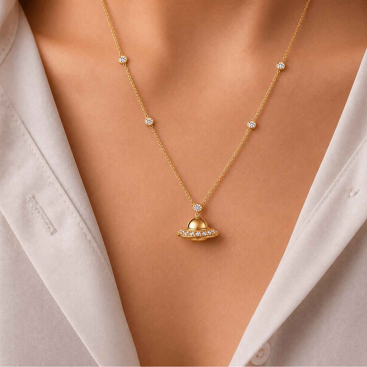 UFO Necklace in 14K Solid Gold and Diamonds - ORMIRO