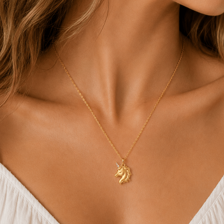 Unicorn Necklace in 14K Solid Gold and Diamonds - ORMIRO