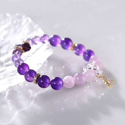 Violet Flame Amethyst, Lepidolite & Herkimer Diamond Bracelet - ORMIRO