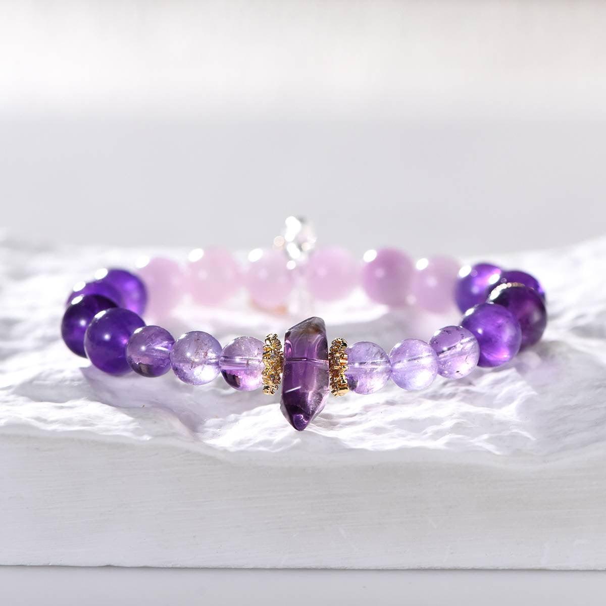 Violet Flame Amethyst, Lepidolite & Herkimer Diamond Bracelet - ORMIRO