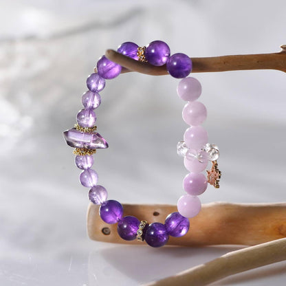 Violet Flame Amethyst, Lepidolite & Herkimer Diamond Bracelet - ORMIRO