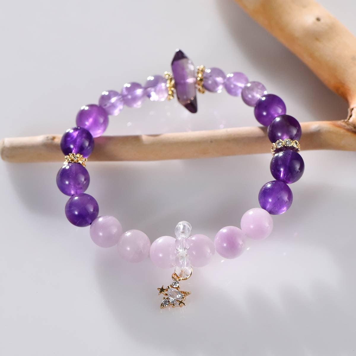 Violet Flame Amethyst, Lepidolite & Herkimer Diamond Bracelet - ORMIRO