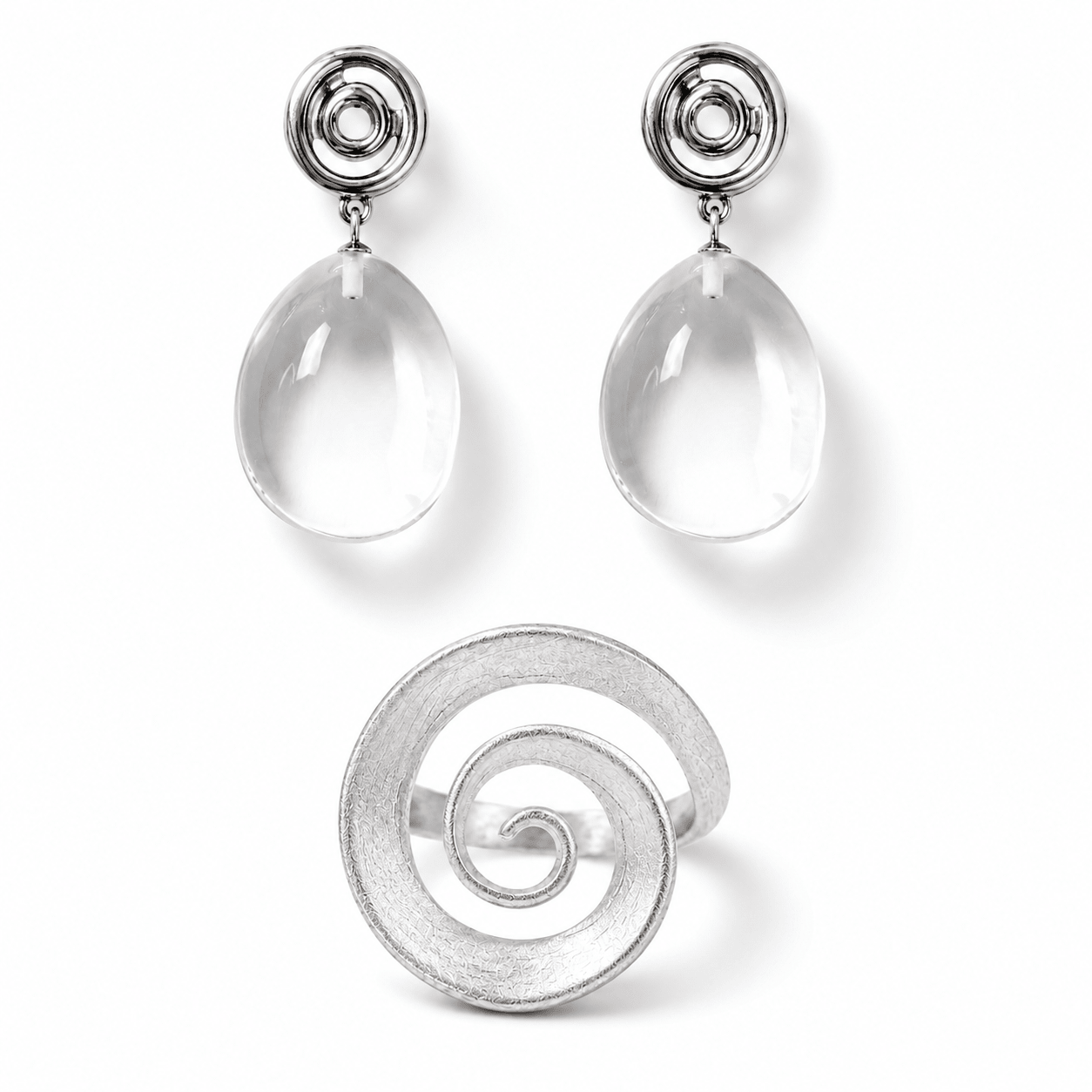 Vortex Clear Quartz Crystal Spiral Ring & Earrings Jewelry Set - ORMIRO