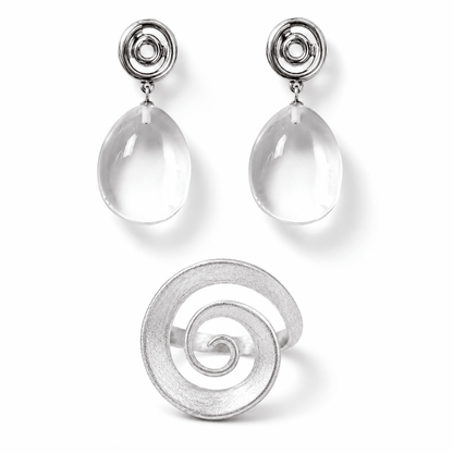 Vortex Clear Quartz Crystal Spiral Ring & Earrings Jewelry Set - ORMIRO