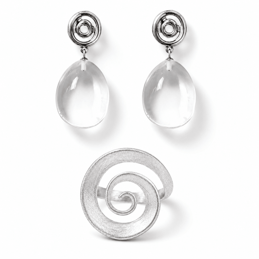 Vortex Clear Quartz Crystal Spiral Ring & Earrings Jewelry Set - ORMIRO