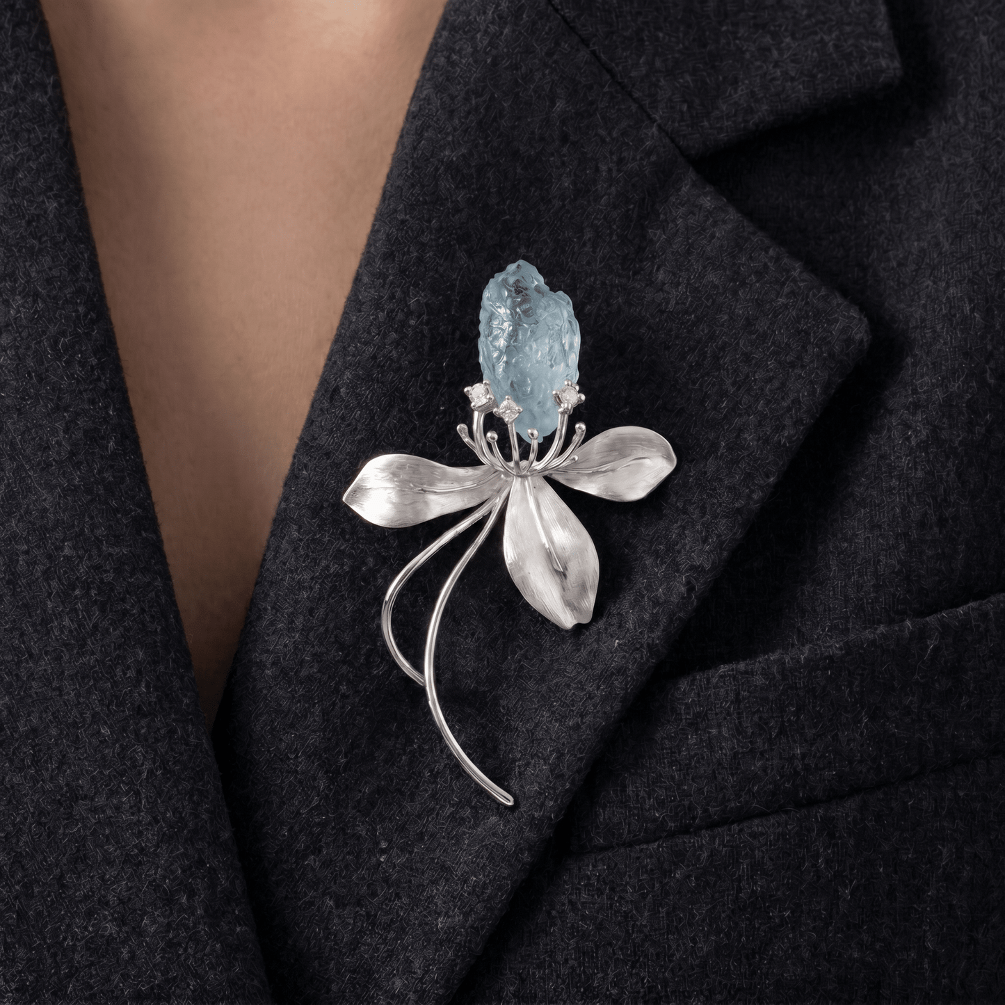 Wild Iris Silver & Aquamarine Brooch - ORMIRO