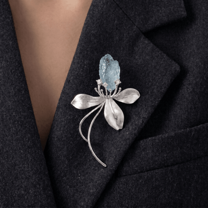 Wild Iris Silver & Aquamarine Brooch - ORMIRO