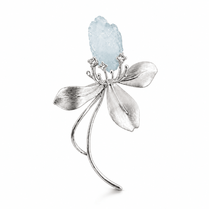 Wild Iris Silver & Aquamarine Brooch - ORMIRO