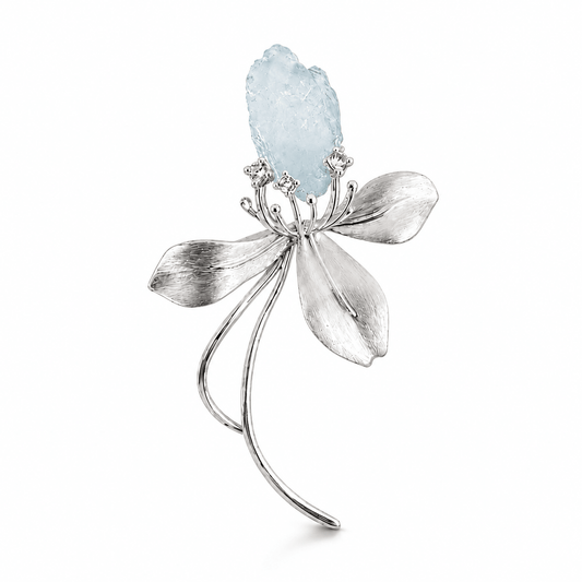 Wild Iris Silver & Aquamarine Brooch - ORMIRO
