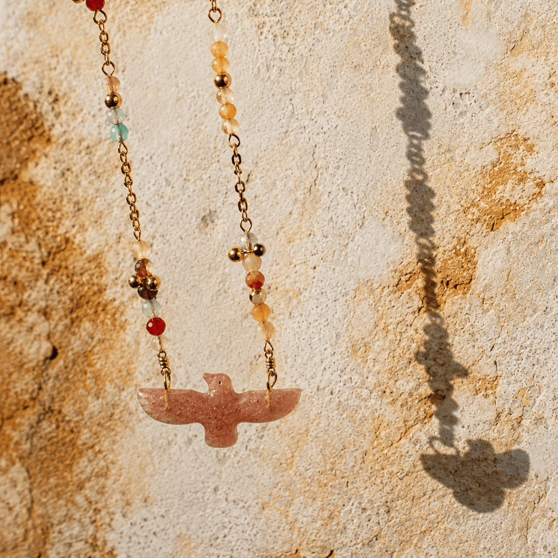Wildwing Strawberry Quartz Eagle Necklace - ORMIRO