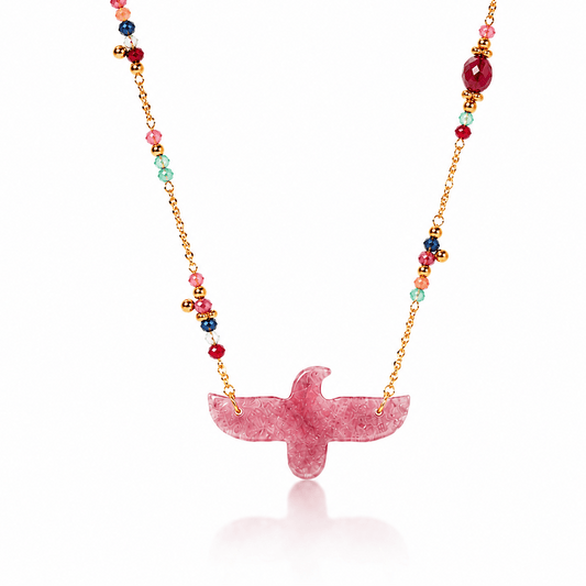 Wildwing Strawberry Quartz Eagle Necklace - ORMIRO